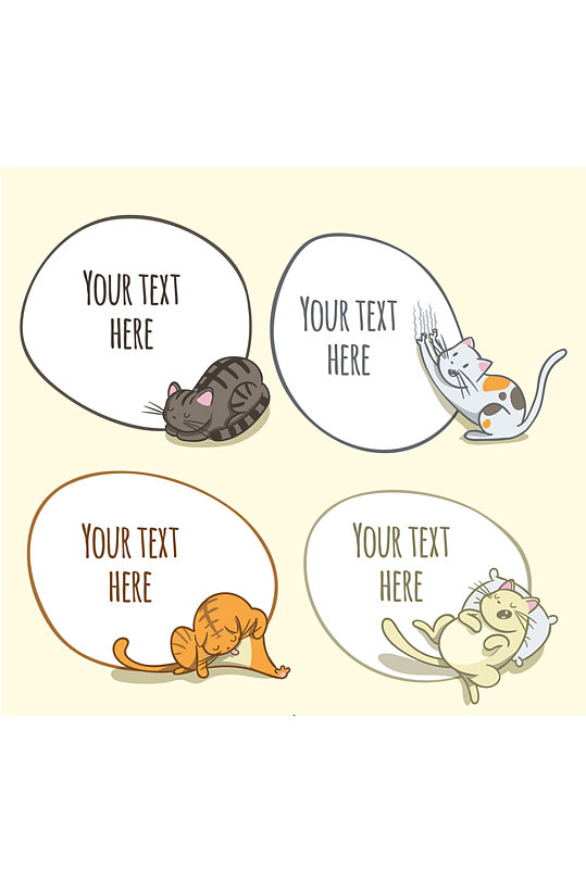 4款可爱猫咪语言气泡矢量素材-众图网