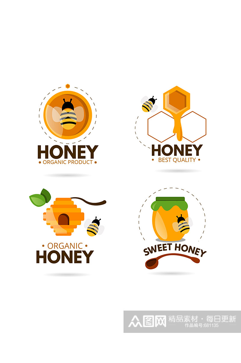 4款精美有机蜂蜜标志矢量图素材