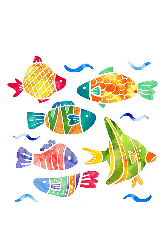 6款彩绘花纹鱼类矢量素材-众图网