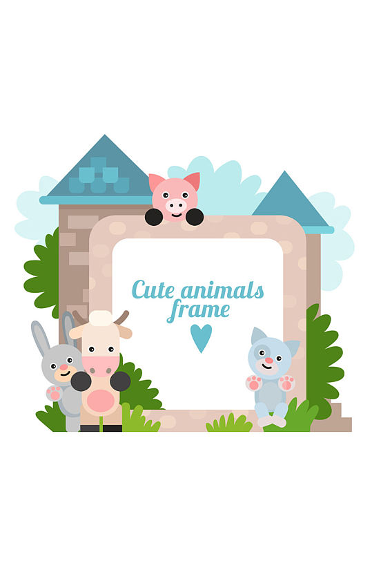 卡通城堡和动物边框矢量图素材