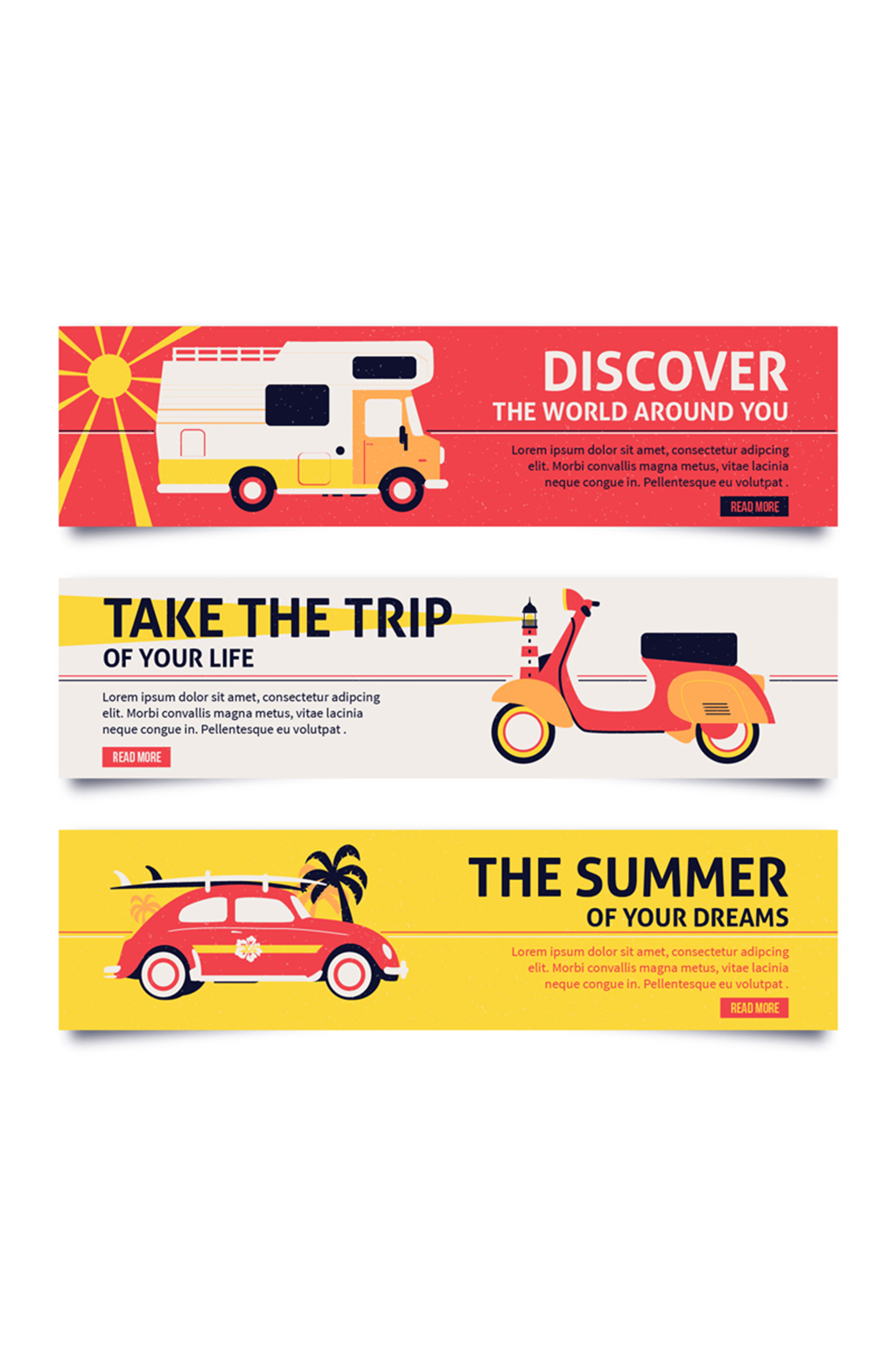 3款创意夏日旅行banner矢量素材素材