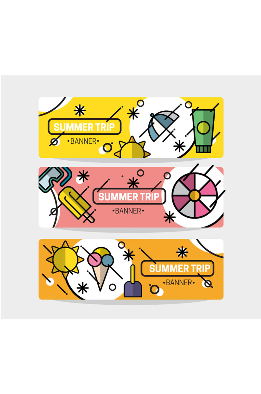 3款彩绘夏季旅行banner矢量素材素材