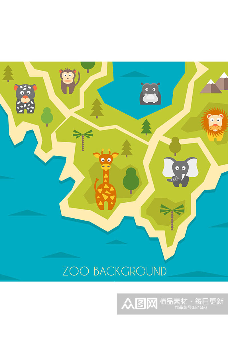 创意动物园地图矢量素材素材
