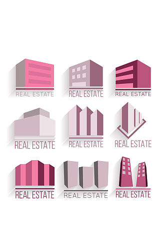 9款紫色建筑房地产标志矢量图