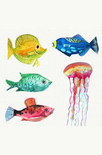 5款水彩绘海洋生物矢量素材
