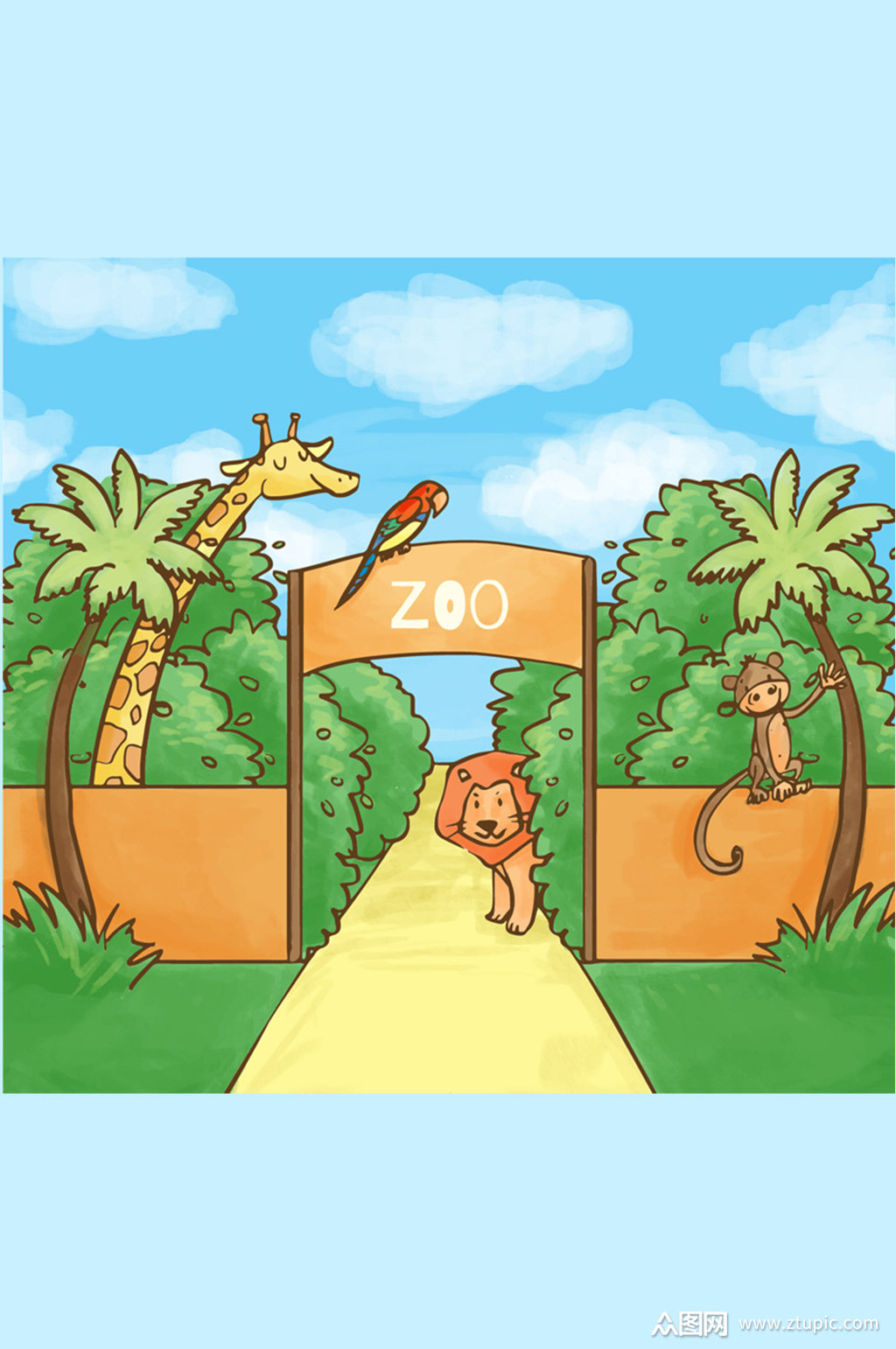 彩绘动物园大门插画矢量素材素材