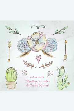 7款水彩绘婚礼植物和装饰矢量图