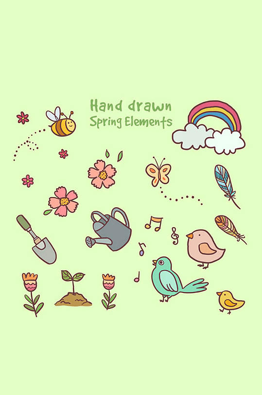 15款手绘春季元素矢量素材