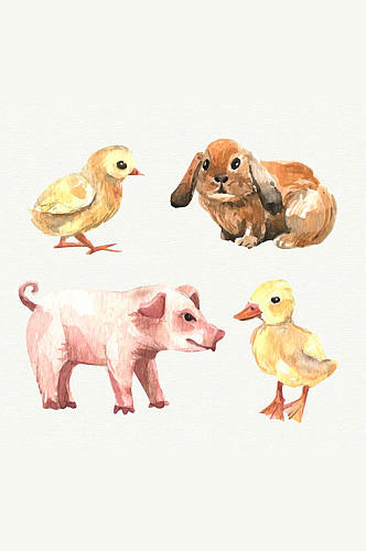 4款水彩绘农场动物矢量素材