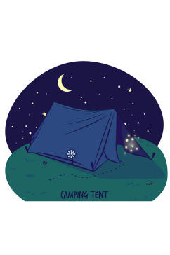 夜晚的郊外野营帐篷插画矢量素材
