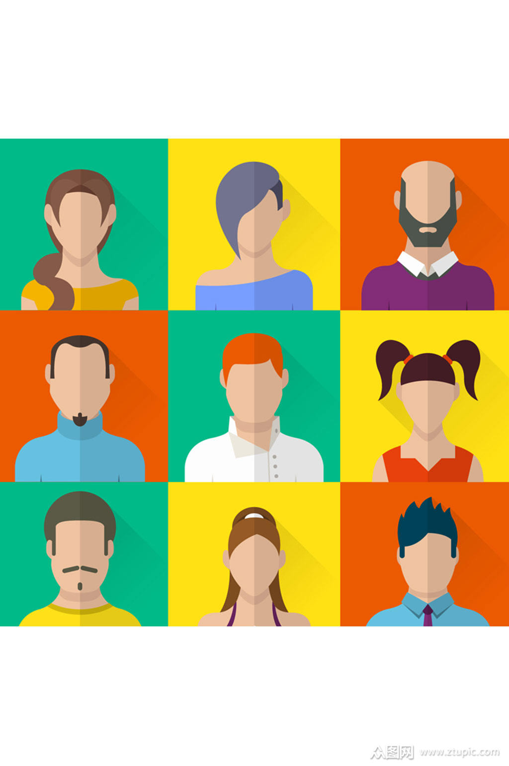 9款扁平化人物头像矢量素材模板下载-编号696846-众图网