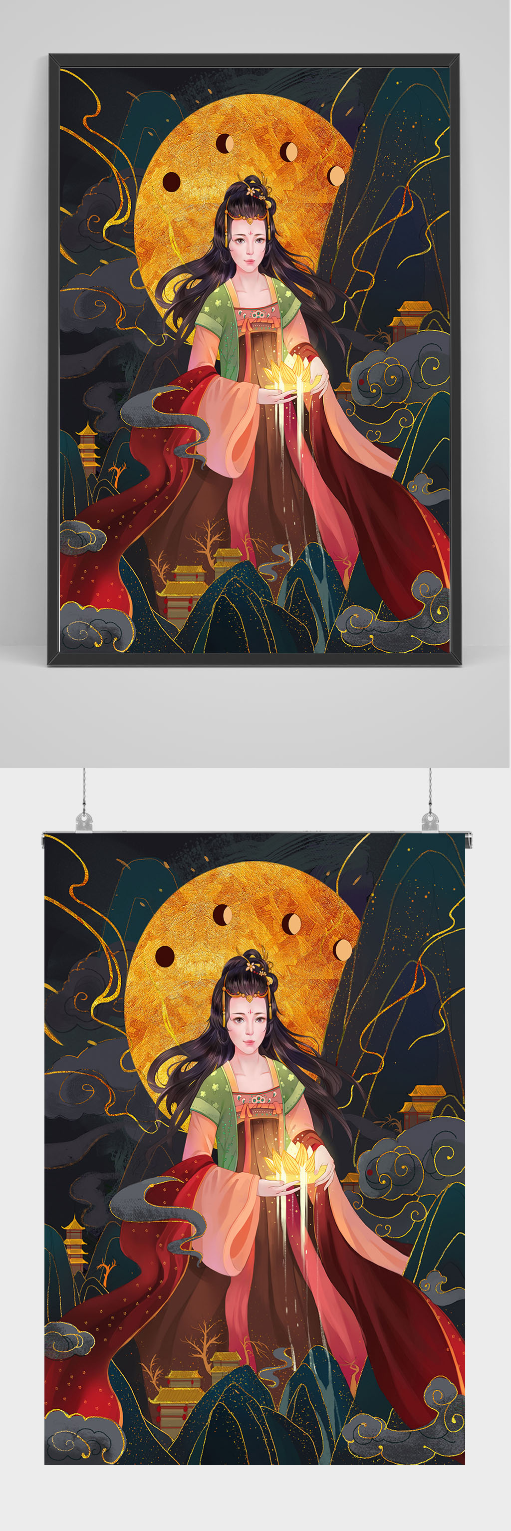 高端精品手绘古代美女插画设计素材