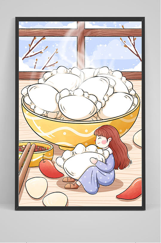 精品手绘可爱手工水饺插画设计