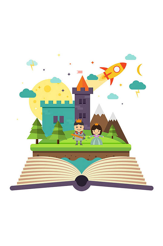 打开书本中的童话世界矢量素材