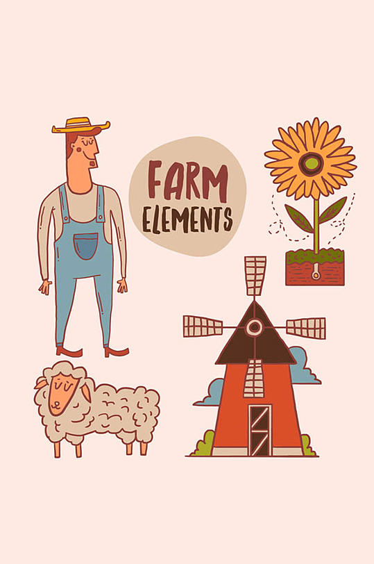 >6款卡通农场元素矢量素材