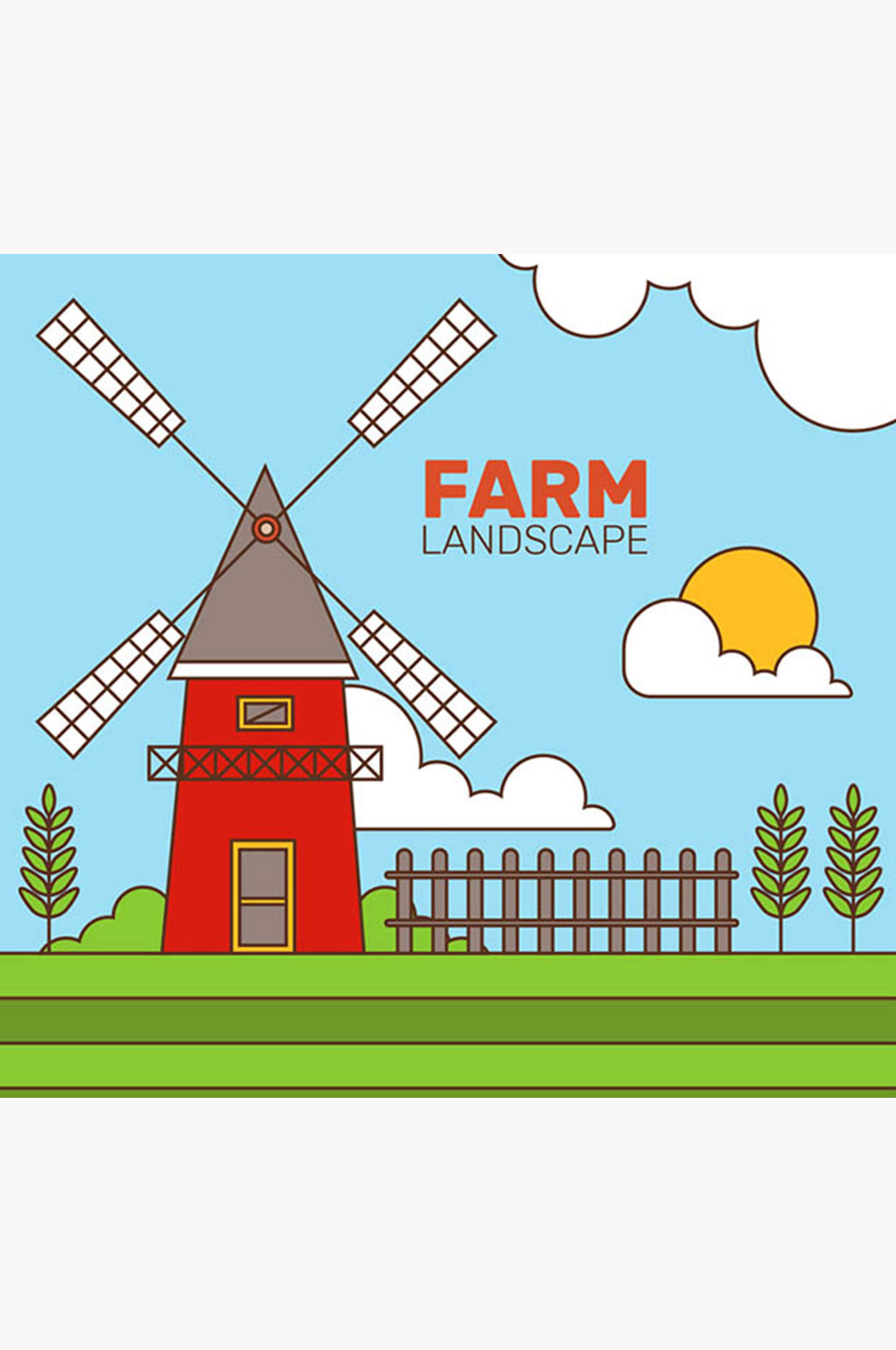 >农场磨房风车风景矢量素材