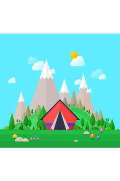 野外野营帐篷插画矢量素材