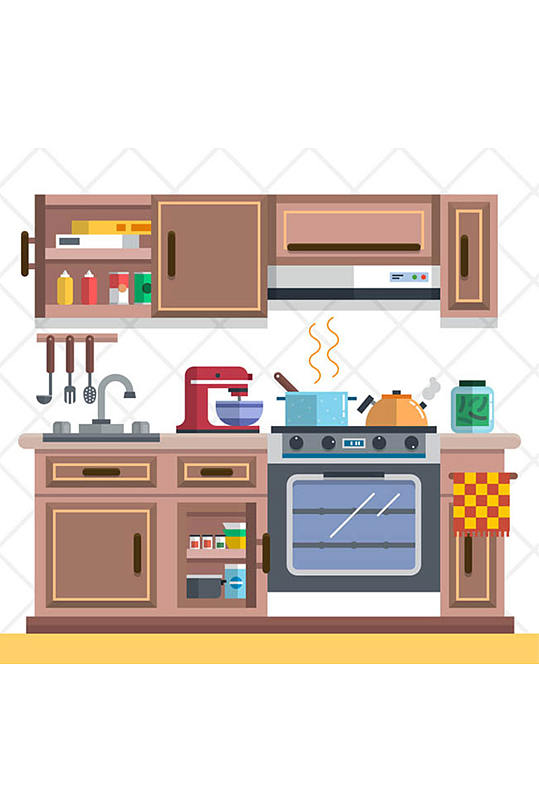 温馨厨房设计矢量素材
