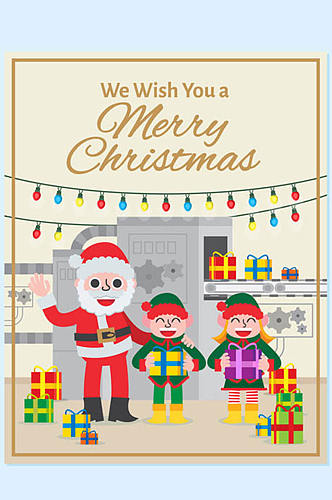 卡通圣诞老人和孩子贺卡矢量素材