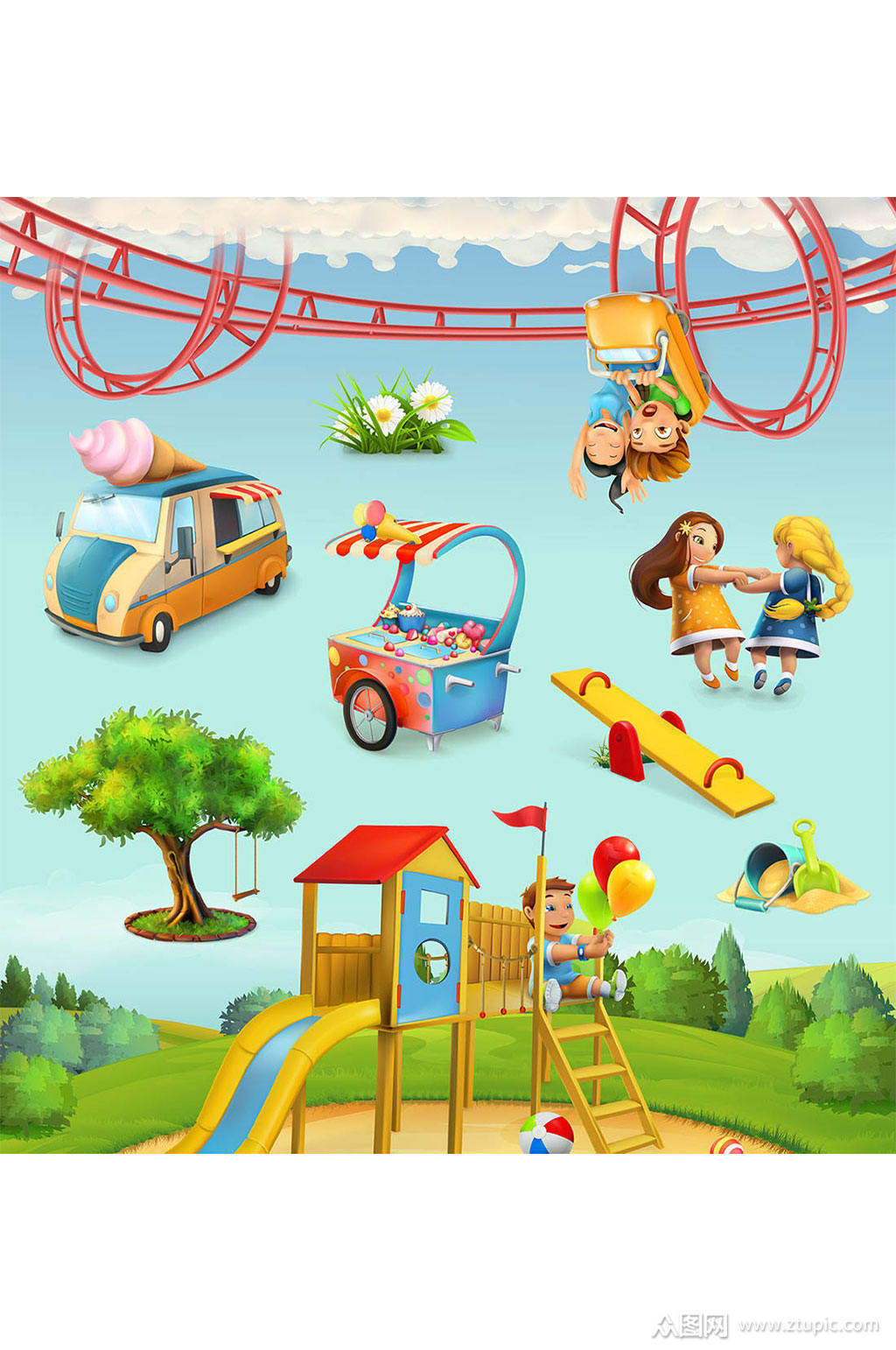 可爱游乐项目矢量素材