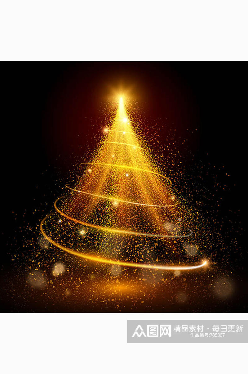 金色螺旋光晕圣诞树贺卡矢量素材素材