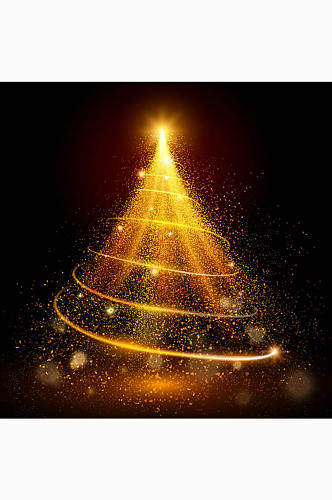 金色螺旋光晕圣诞树贺卡矢量素材
