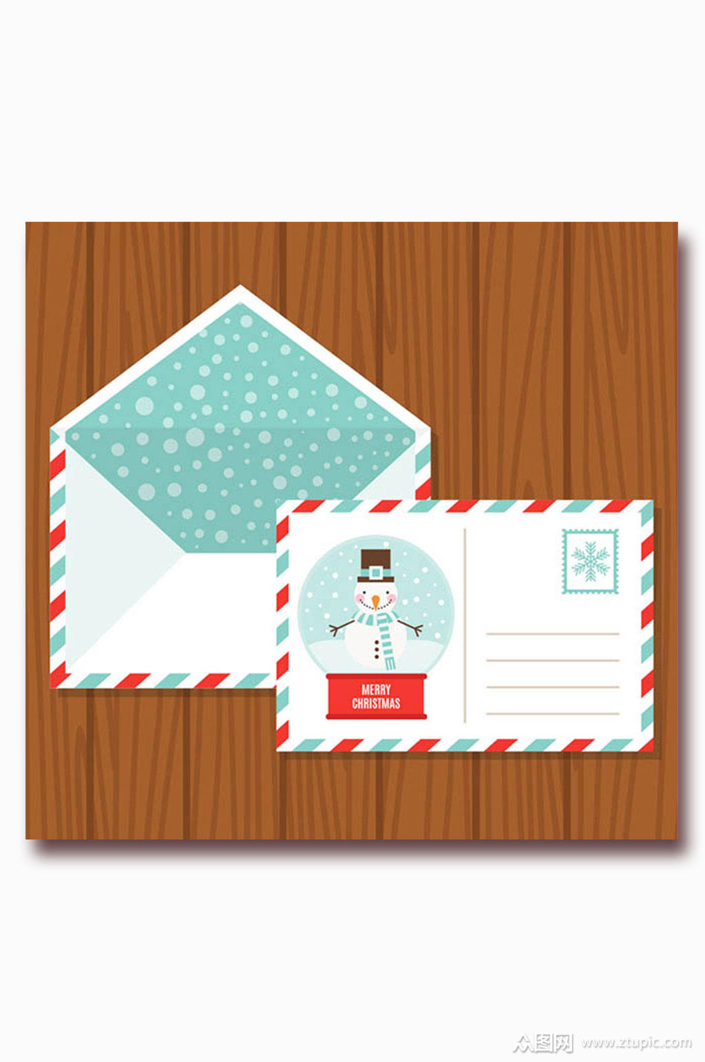 >创意雪人明信片和信封矢量素材