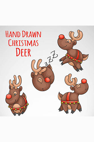 4款卡通圣诞驯鹿矢量素材