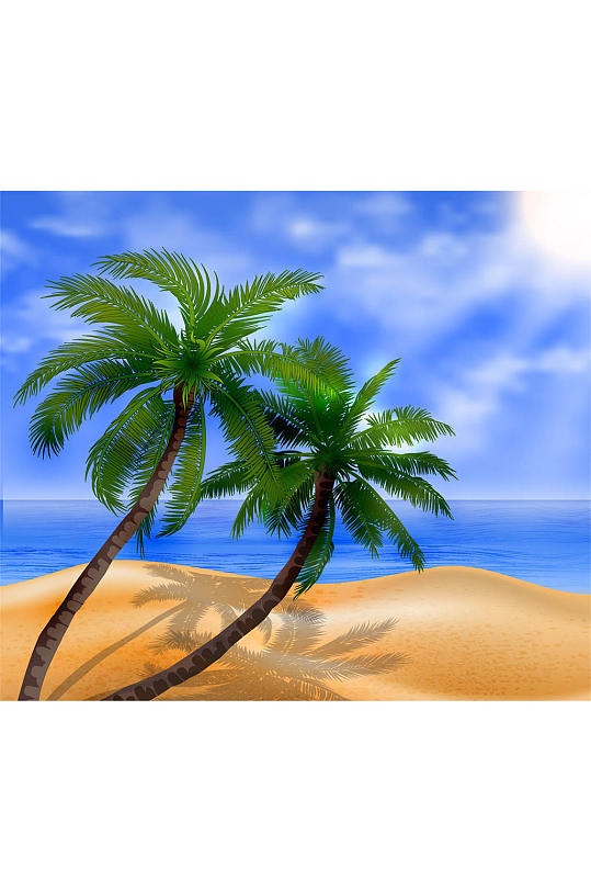 精美大海沙滩椰子树矢量素材