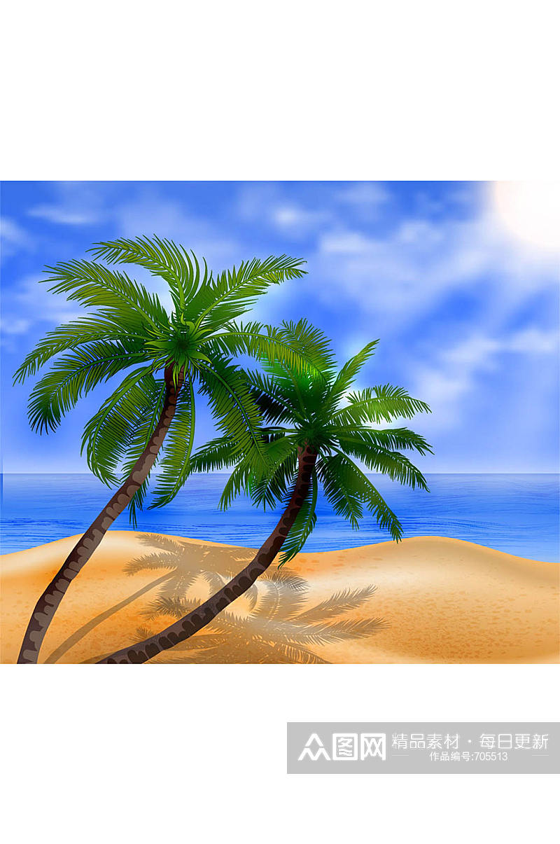 精美大海沙滩椰子树矢量素材素材