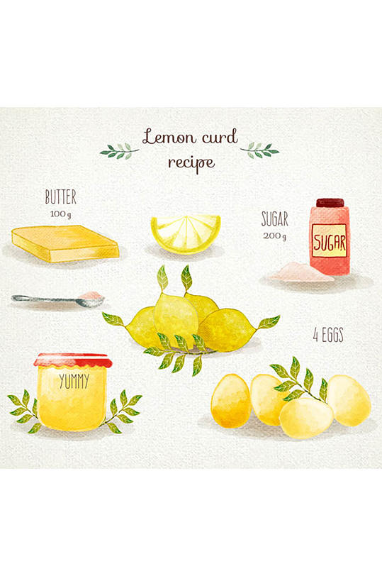 水彩绘柠檬酱食谱矢量素材