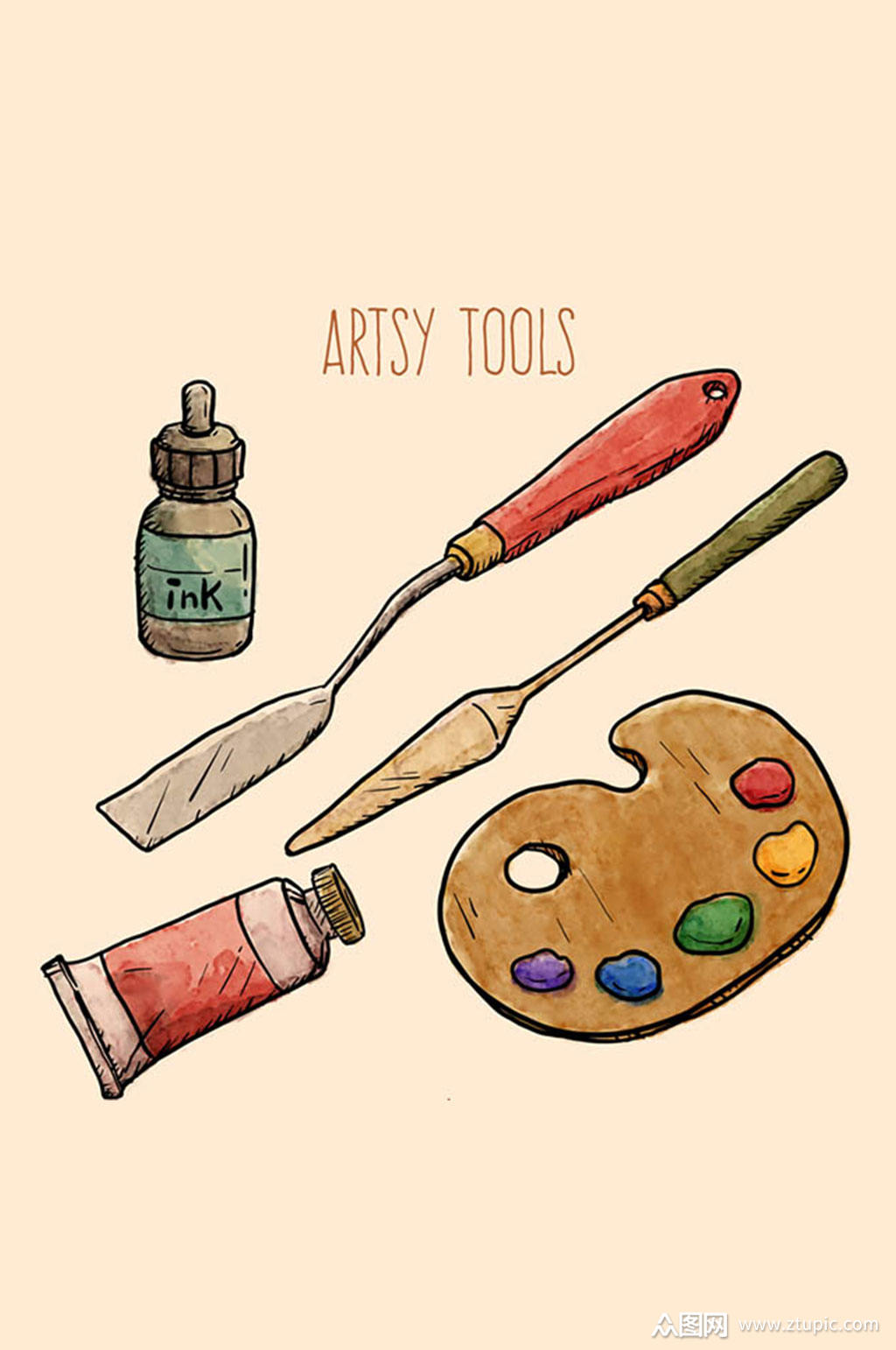 众图网独家提供5款彩绘绘画工具矢量素材素材免费下载,本作品是由60