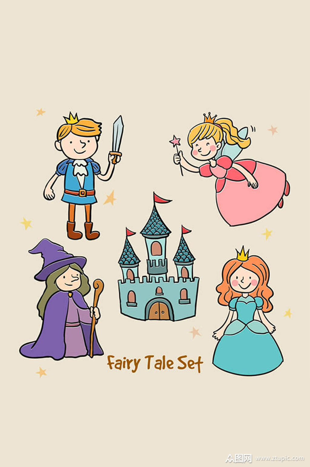 5款彩绘童话元素矢量素材