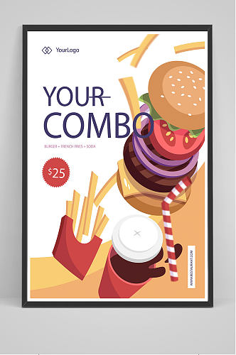 简洁汉堡薯条可乐海报设计