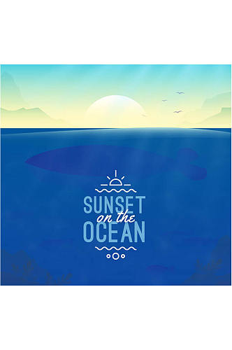 创意大海上的日落插画矢量素材