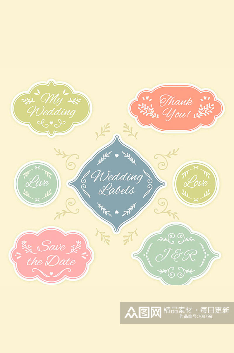 7款素雅花纹婚礼标签矢量图素材