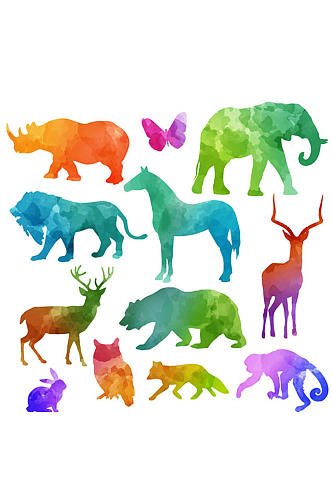 12款彩色野生动物剪影矢量素材