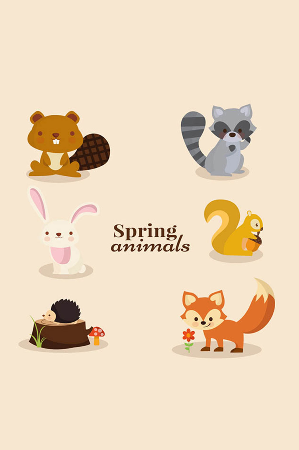 6款卡通春季动物矢量素材