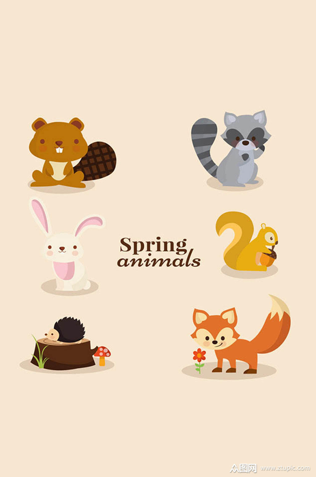 6款卡通春季动物矢量素材