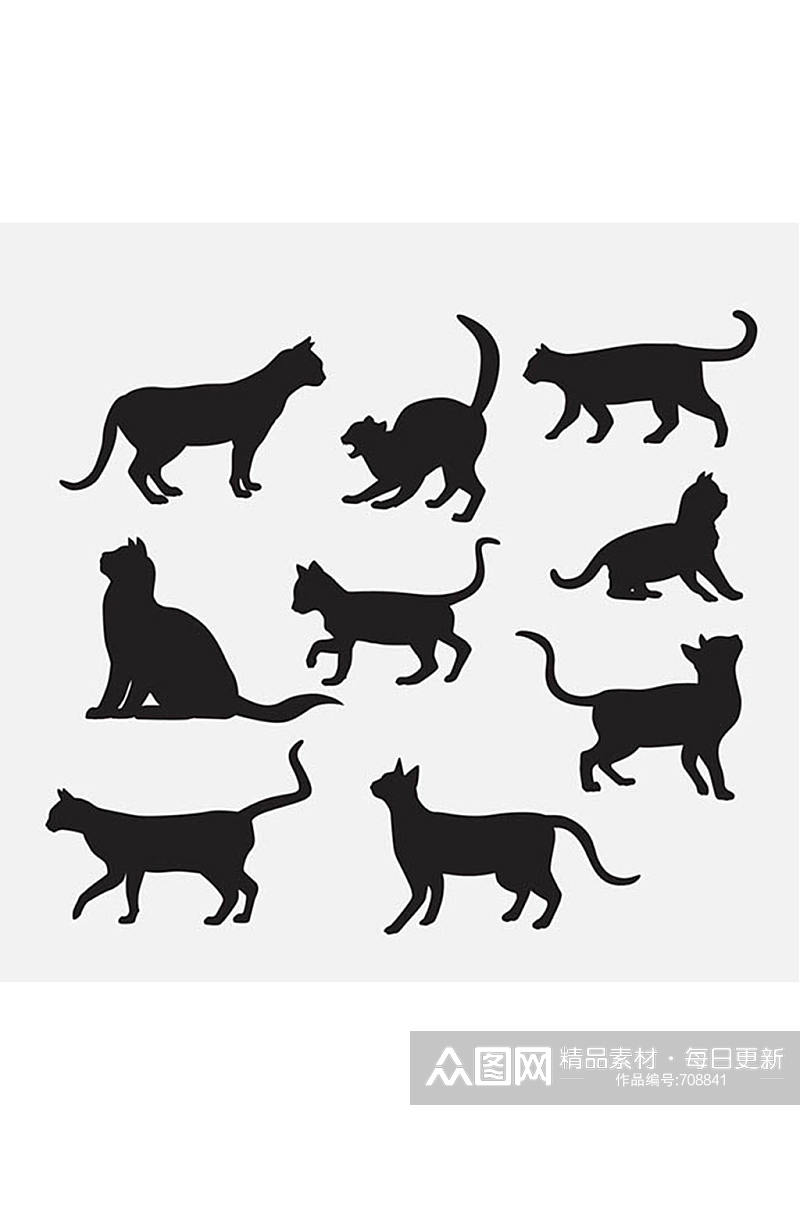 9款宠物猫剪影矢量素材素材