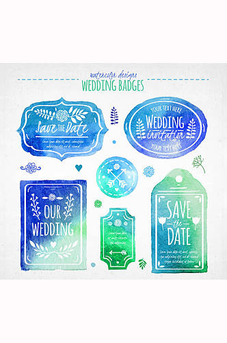 6款水彩婚礼标签与吊牌矢量图