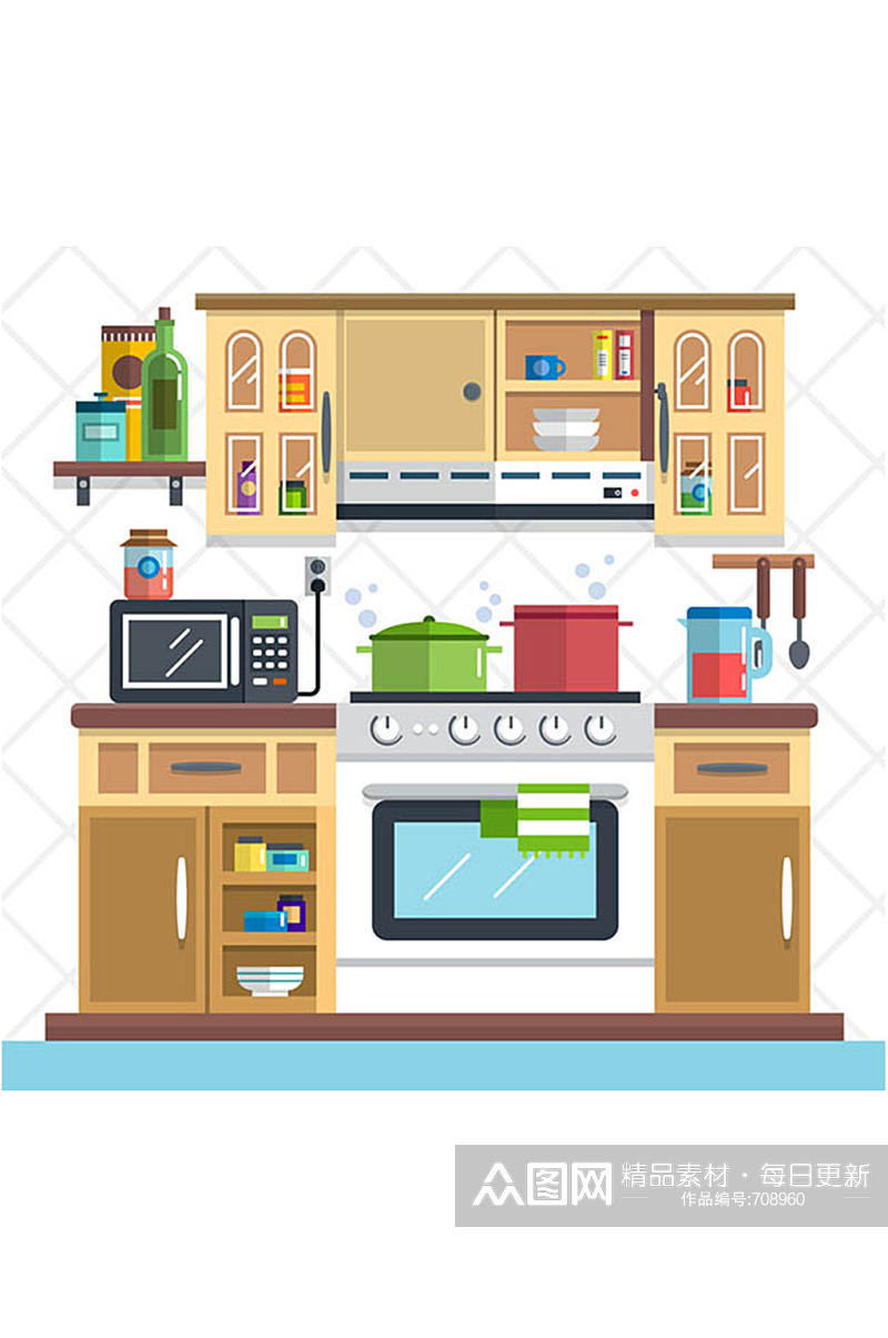 整洁家庭厨房设计矢量素材素材