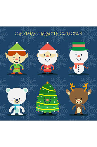 6款可爱圣诞角色和圣诞树矢量素材