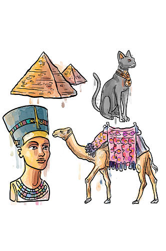 4款彩绘埃及元素矢量素材