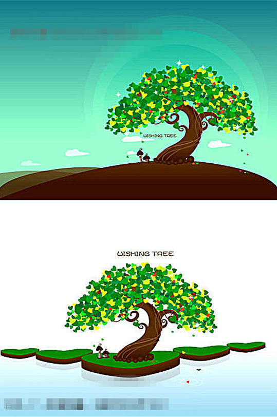 卡通许愿树插图矢量图 大树矢量图