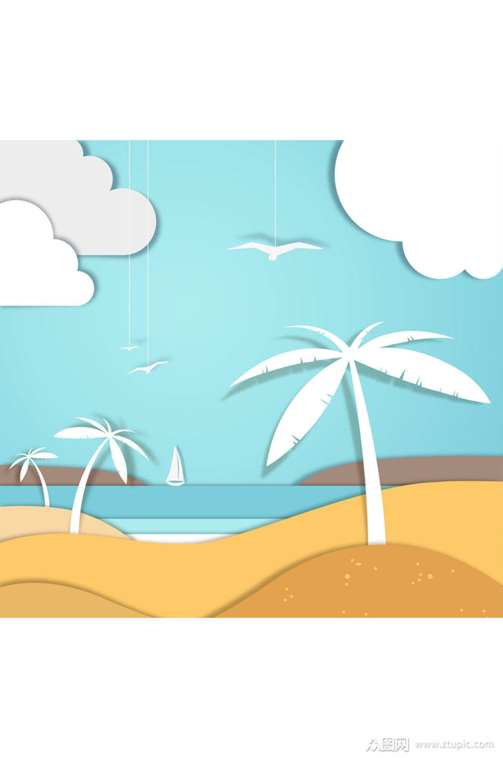 沙滩椰子树剪贴画矢量素材素材