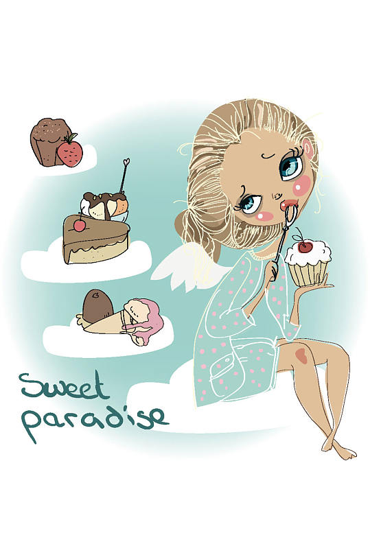 精美手绘吃东西的人物矢量素材