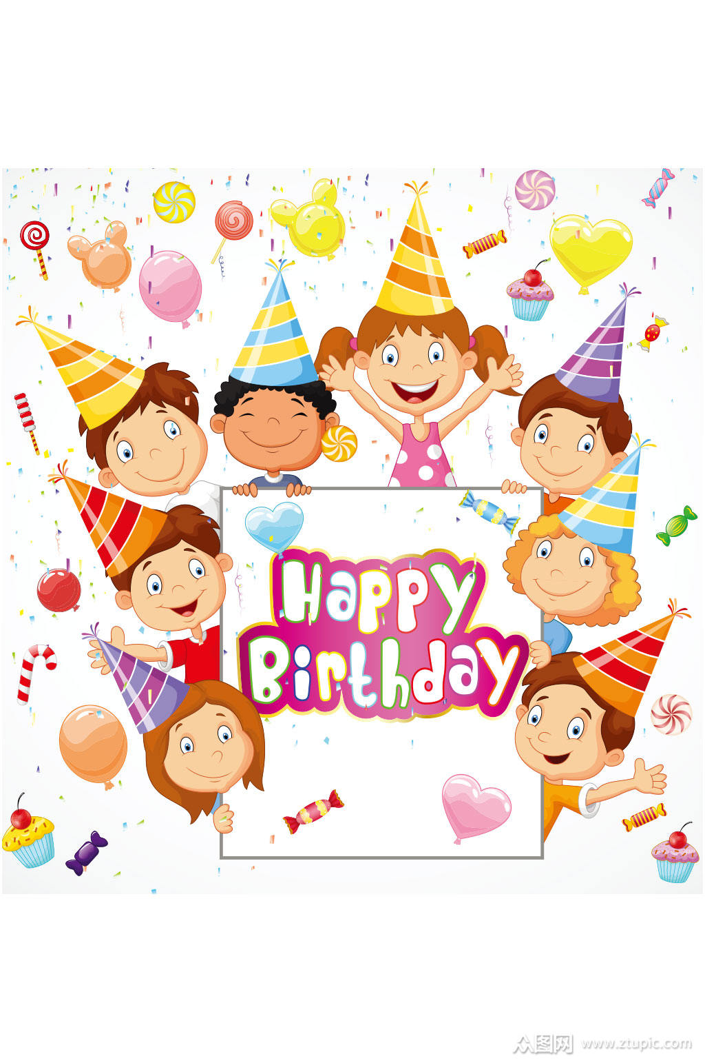 可爱儿童生日祝福卡矢量素材