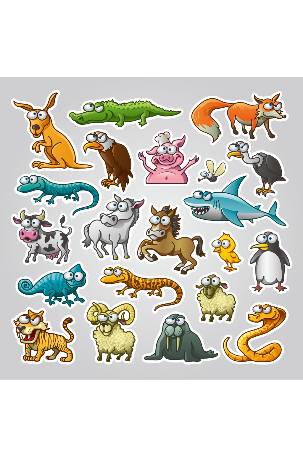 21款卡通动物贴纸矢量素材