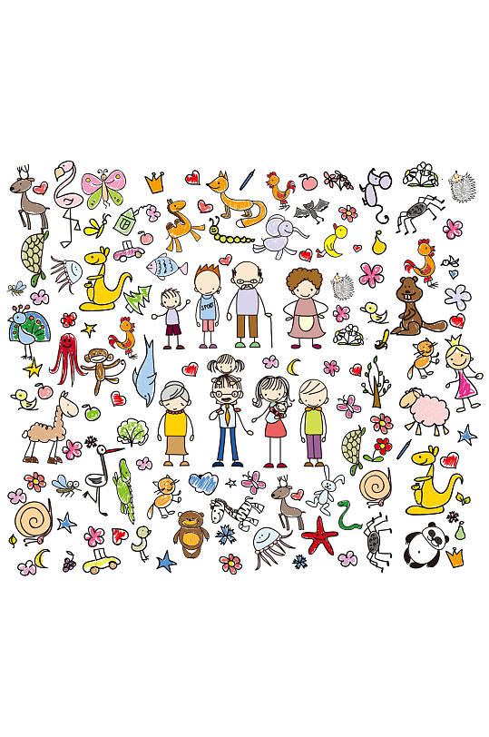 91款手绘人物和动植物矢量图